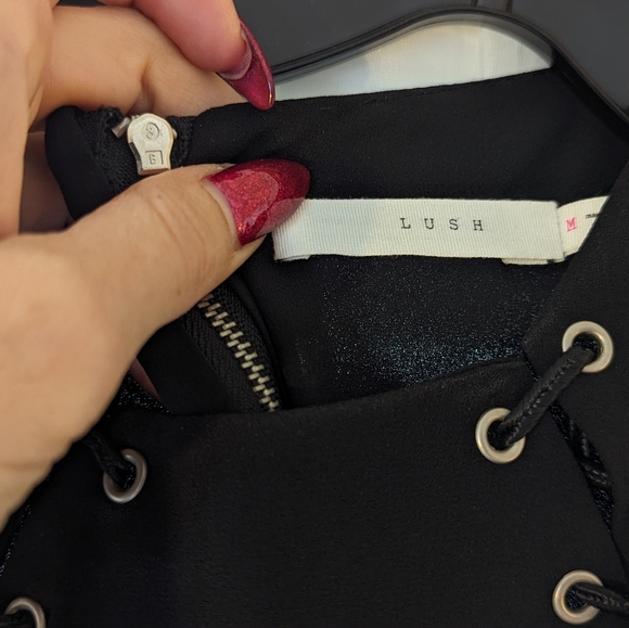 Lush Little Black Top with Sexy Metal and Tie Design, silky and sheer, Medium - Picture 3 of 3